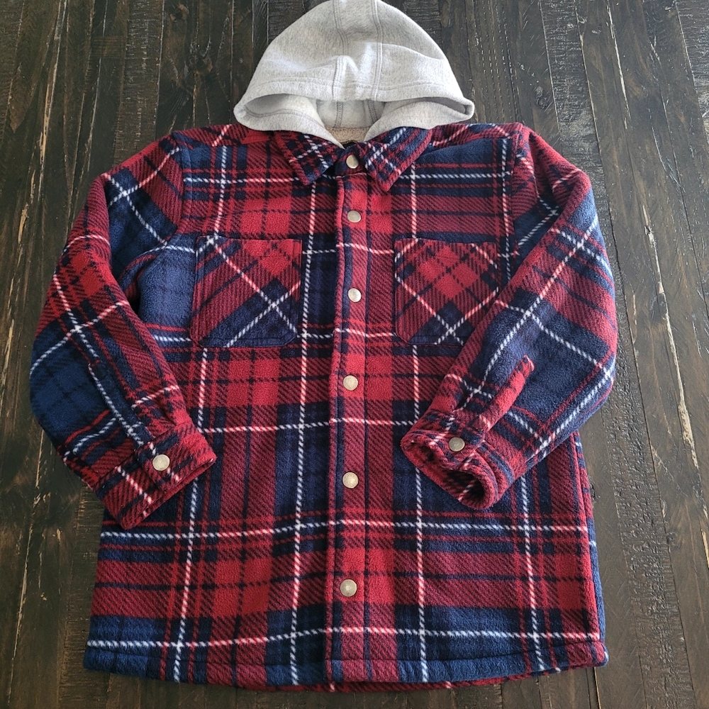 Freedom Foundry Hooded Shirt Jacket Fleece Flannel Boys Size Small